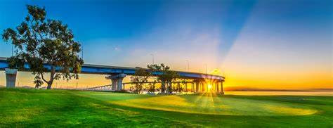 Sunset on a putting green at Coronado Golf Course.